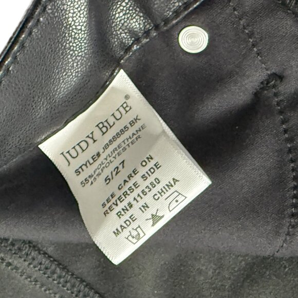 JUDY BLUE Black Vegan Leather Tummy Control Bootcut Pants Size 5/27 - Picture 8 of 8